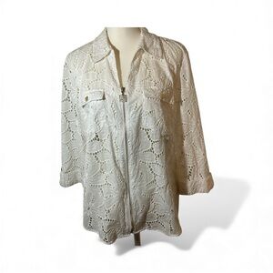 NWT Anne Klein Eyelet Zip Up Top. Retail $89.00